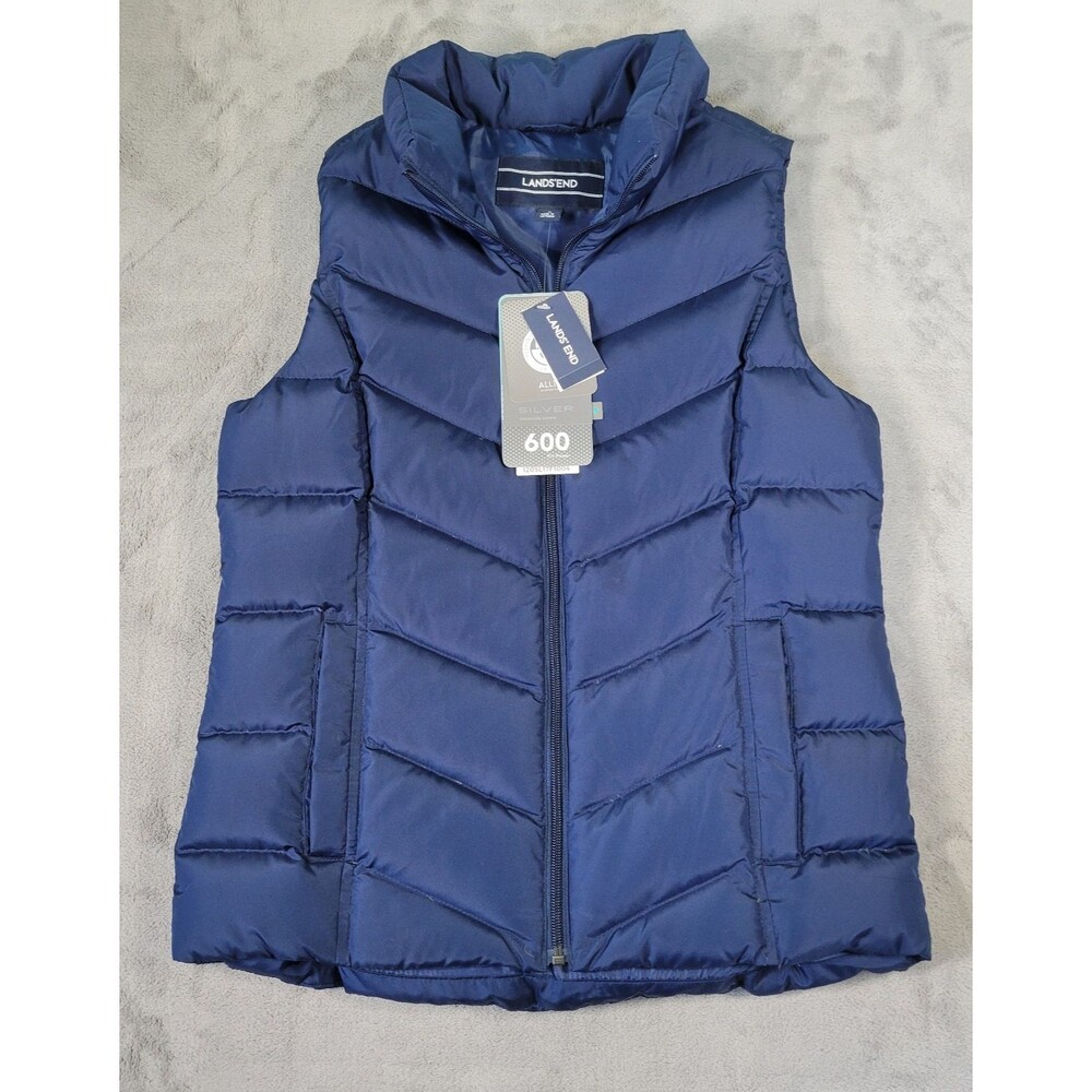 Lands End Hyperdry 600 Goose Down Puffer Vest Womens Small 6-8 Blue NEW